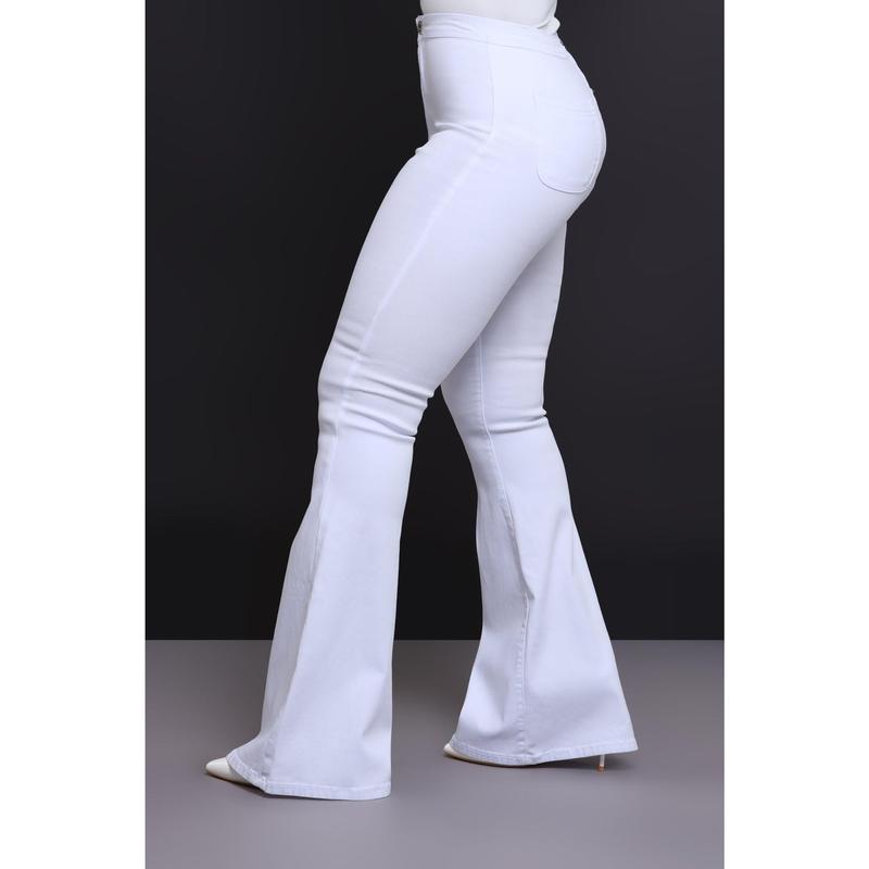 Super Swank High Rise Flare Stretchy Jeans - White