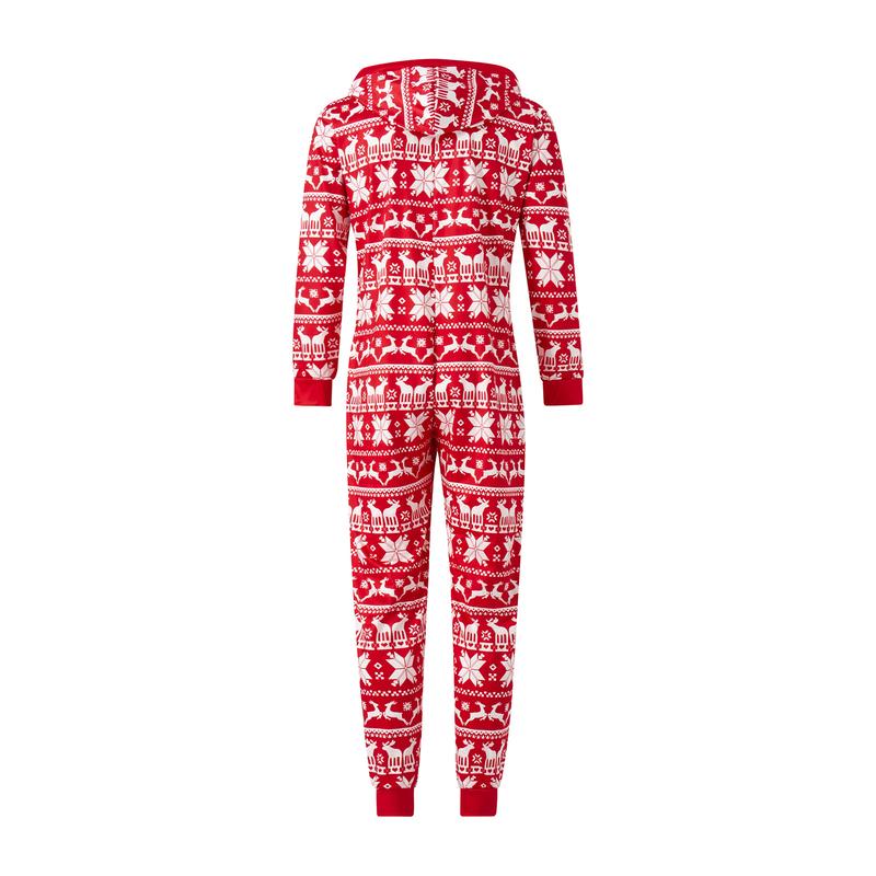 2024 New Family Matching Christmas Pajamas Romper Snowflake Deer Print Hooded Long Sleeve Zipper-Up Jumpsuits Xmas Pj's Clothes Homewear Sleepwear Loungewear Nightwear Womenswear Check