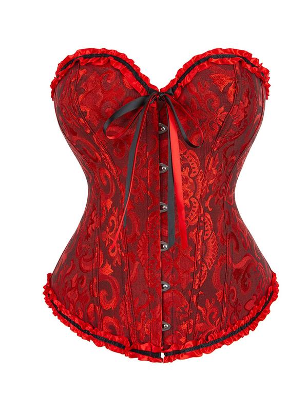 Women's Jacquard Frill Trim Lace Up Grommet Eyelet Coreset Shapewear Top, Y2k Elegant Fashion Tie Front Tummy Shaping Overbust Corset Top, Shapewear Tummy Control Fajas Para Mujer, Ladies Shapewear for All Seasons