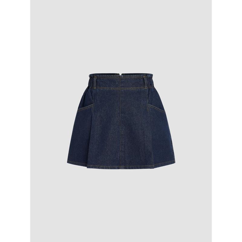 Cider [size 0-26] Denim Mid Rise Pocket Pleated Skirt