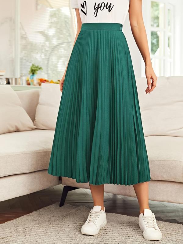 Women's Solid High Waist Pleated Skirt, Elegant Fashion Casual Elastic Waist A Line Skirt for Daily Outdoor Wear, Ladies Bottoms for Summer