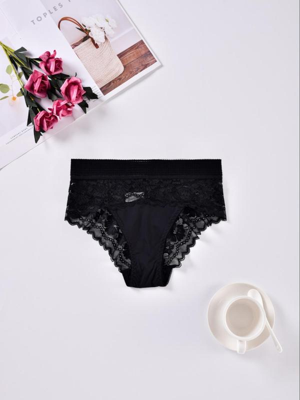 Women's Contrast Lace Panty, Soft Comfy Breathable Knicker for Daily Wear, Underwear for All Seasons