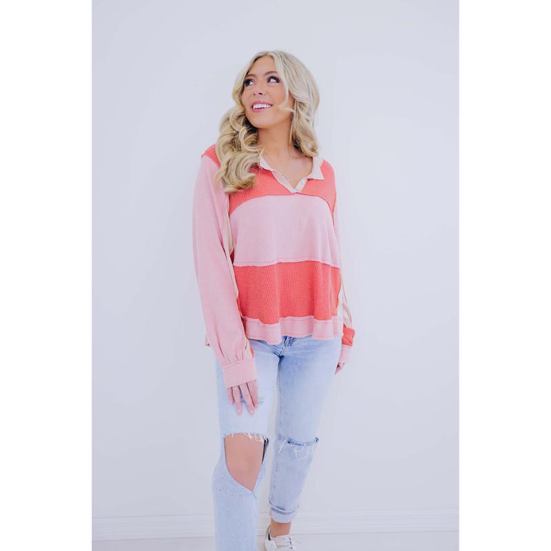 Cozy Feels Colorblock Top By POL - 4 Colors