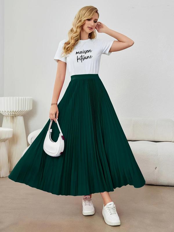 Women's Plain High Waist Pleated Skirt, Elegant Fashion Casual Long A Line Skirt for Daily Outdoor Wear, Ladies Bottoms for All Seasons