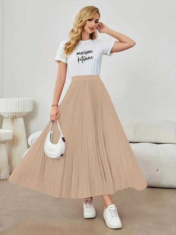 Women's Plain High Waist Pleated Skirt, Elegant Fashion Casual Long A Line Skirt for Daily Outdoor Wear, Ladies Bottoms for All Seasons