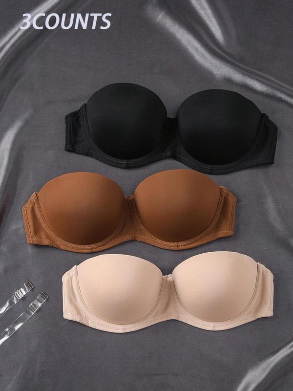 Women's Solid Color Push Up Bra, Comfortable Breathable Removable Strap Bra, Soft Lingerie for All Seasons