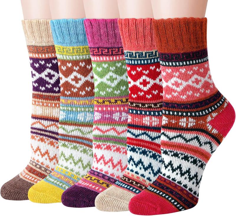 5 Pairs Wool Socks for Women Gifts Winter Warm Thick Knit Cabin Cozy Crew Socks