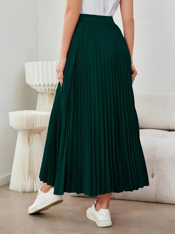 Women's Plain High Waist Pleated Skirt, Elegant Fashion Casual Long A Line Skirt for Daily Outdoor Wear, Ladies Bottoms for All Seasons