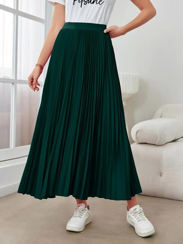 Women's Plain High Waist Pleated Skirt, Elegant Fashion Casual Long A Line Skirt for Daily Outdoor Wear, Ladies Bottoms for All Seasons