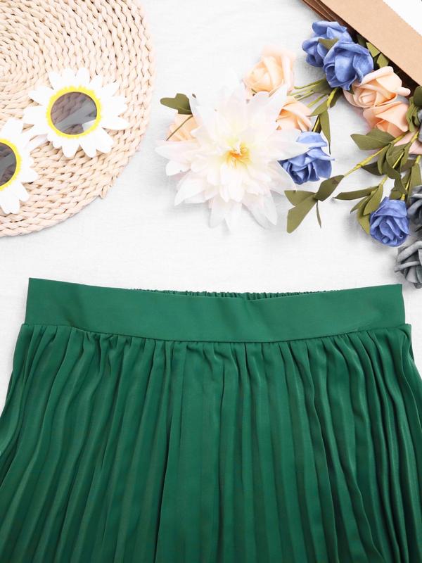 Women's Solid High Waist Pleated Skirt, Elegant Fashion Casual Elastic Waist A Line Skirt for Daily Outdoor Wear, Ladies Bottoms for Summer