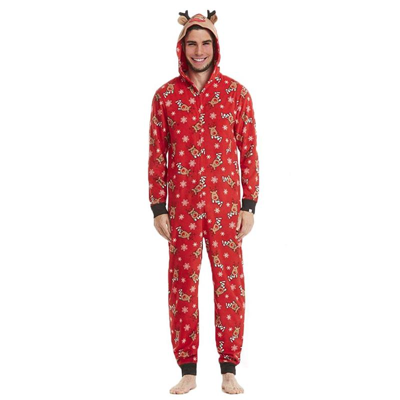 Christmas Family Matching Jumpsuit Pajamas,  Mom Dad Kids Deer Hoodie Romper