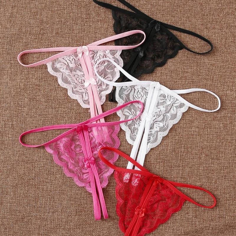 5packs Floral Lace Crotchless Thong Set Lingerie