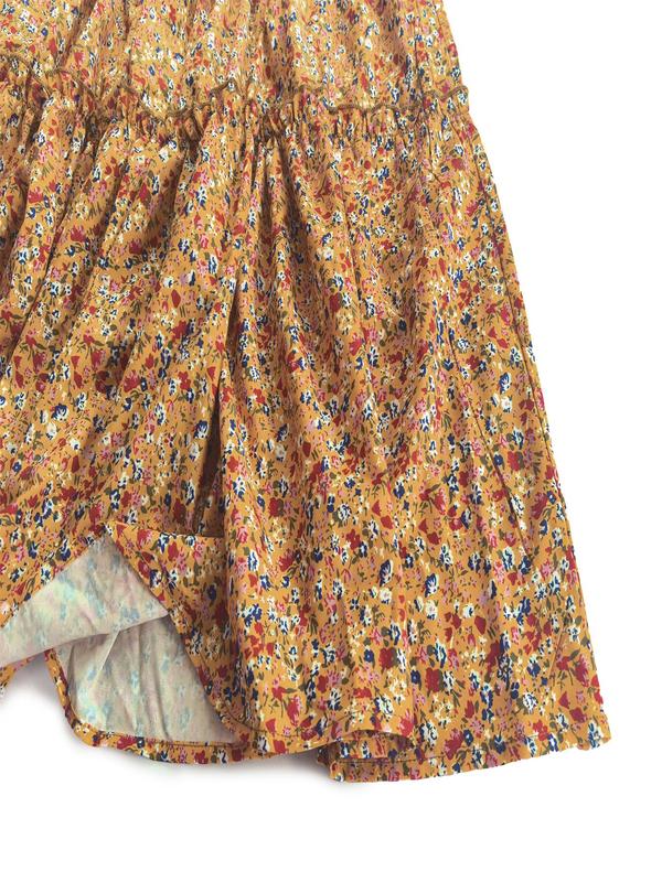 Women's Ditsy Floral Print Frill Trim Shirred Waist Skirt, Boho Fashion Casual  Tiered Layer Long Skirt for Daily Holiday Vacation Wear, Ladies Bottoms for Summer