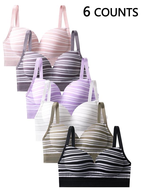 Women's Striped Print Wireless Push Up Bra, Adjustable Strap Lingerie Top, Soft Comfortable Breathable Lingerie for All Seasons