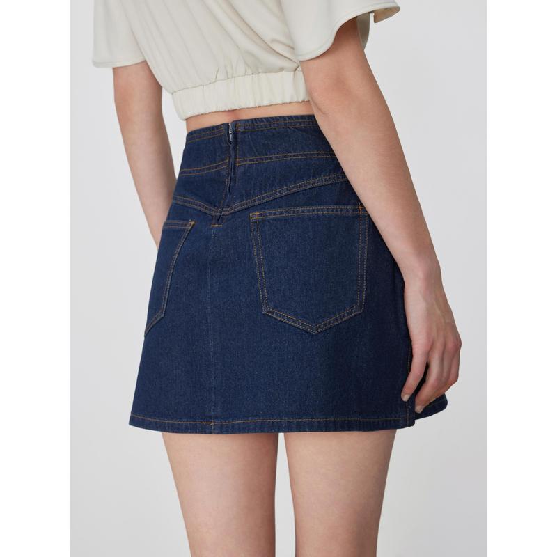 Cider [size 0-26] Denim Mid Rise Pocket Pleated Skirt