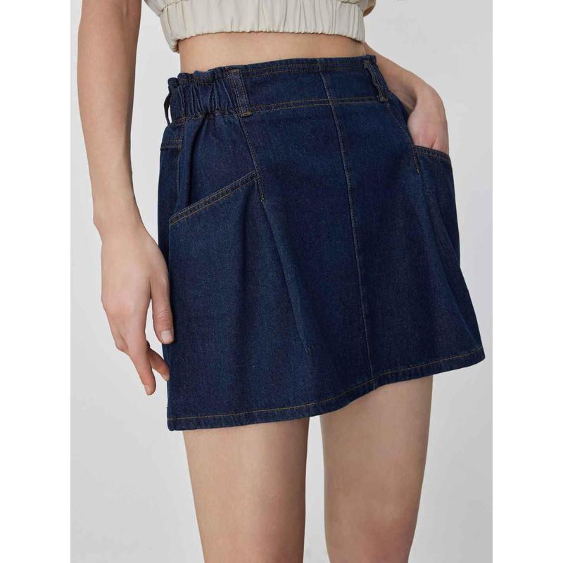 Cider [size 0-26] Denim Mid Rise Pocket Pleated Skirt