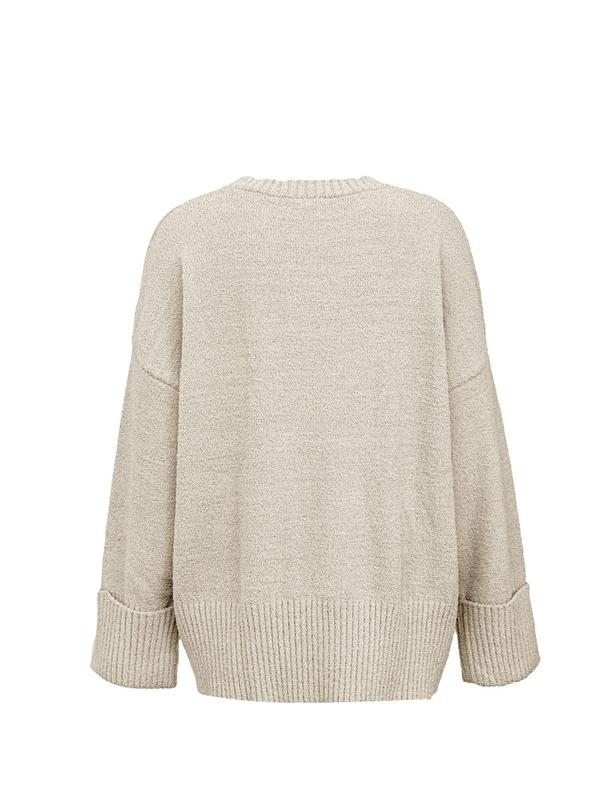 Women's Plain Drop Shoulder Long Sleeve Sweater, Casual Solid Color Round Neck Jumper for Fall & Winter, Women's Knitwear for Daily Wear