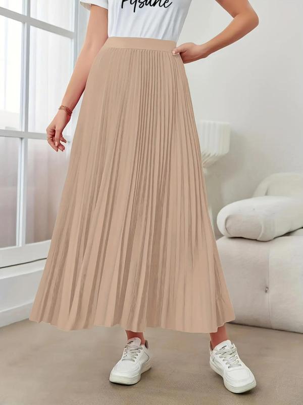 Women's Plain High Waist Pleated Skirt, Elegant Fashion Casual Long A Line Skirt for Daily Outdoor Wear, Ladies Bottoms for All Seasons