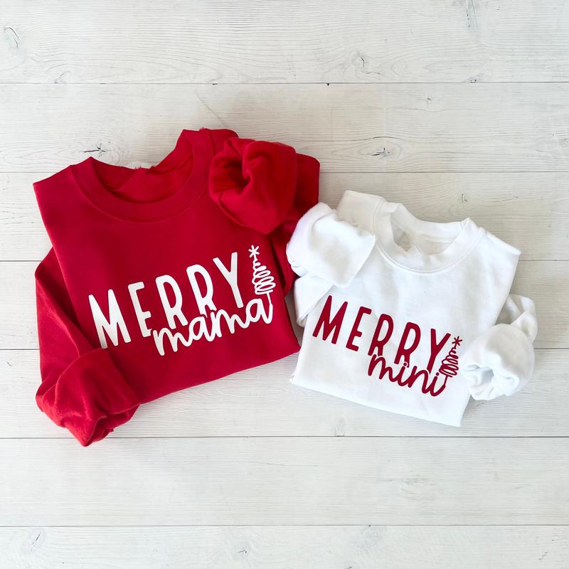 Merry Family Sweatshirts, Mommy and Me Christmas Sweaters, Matching Christmas Sweaters, Christmas Outfit, Matching Christmas Tee - Daddy Mama Mini