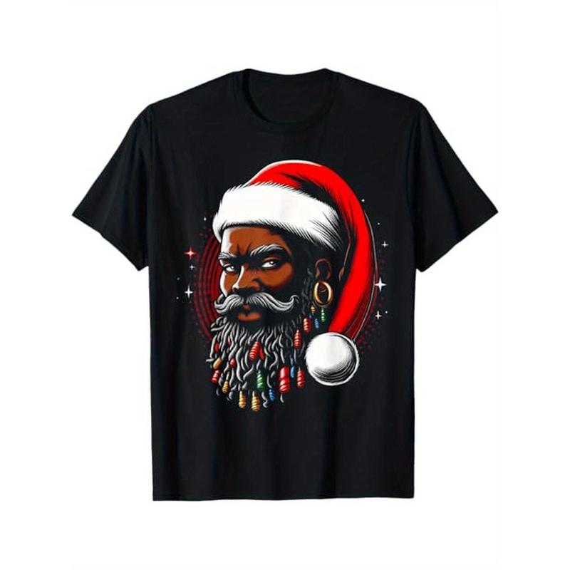 christmas2024 graphic teeSanta Christmas African American Pajamas Cool Black Christmas T-shirt,  Cotton,  Christmas Gift, Suitable for Men Women Family Friends, S-XXXL, Black