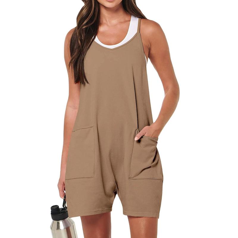 Casual Rompers for Women Summer Sleeveless Adjustable Strap Shorts Jumpsuits Stretchy Romper with Pockets Comfortable Fit