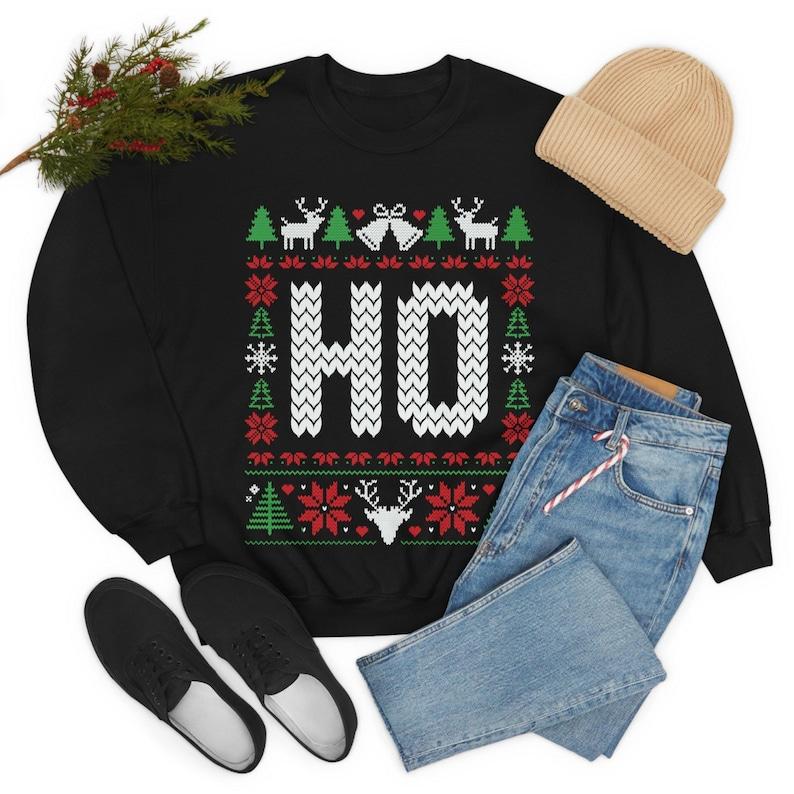 The Original Unisex Funny Couples Ugly Christmas Sweatshirt, Couples Matching Ugly Christmas Sweater, Where My Ho's At, Sold Seperate