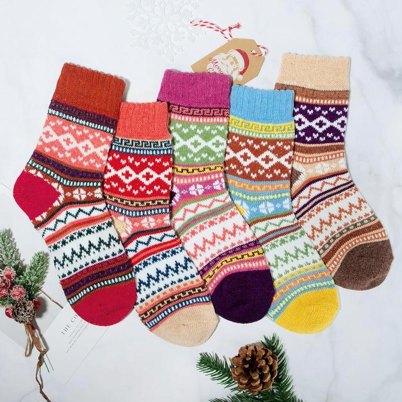 5 Pairs Wool Socks for Women Gifts Winter Warm Thick Knit Cabin Cozy Crew Socks