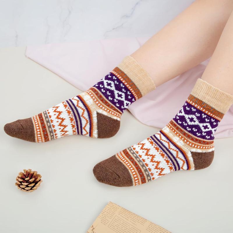 5 Pairs Wool Socks for Women Gifts Winter Warm Thick Knit Cabin Cozy Crew Socks