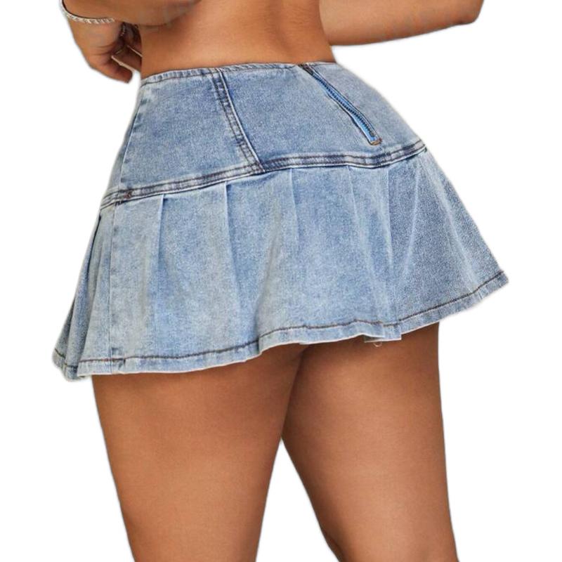 SXY Denim Skirt With Pleated Hem S-XXL