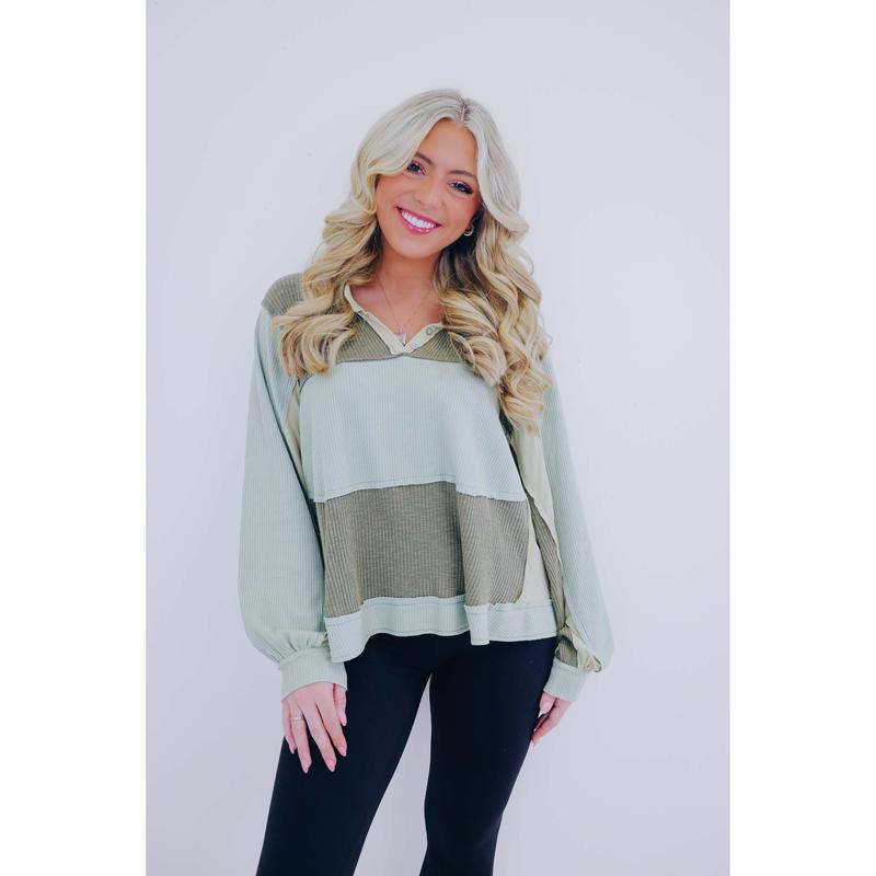Cozy Feels Colorblock Top By POL - 4 Colors