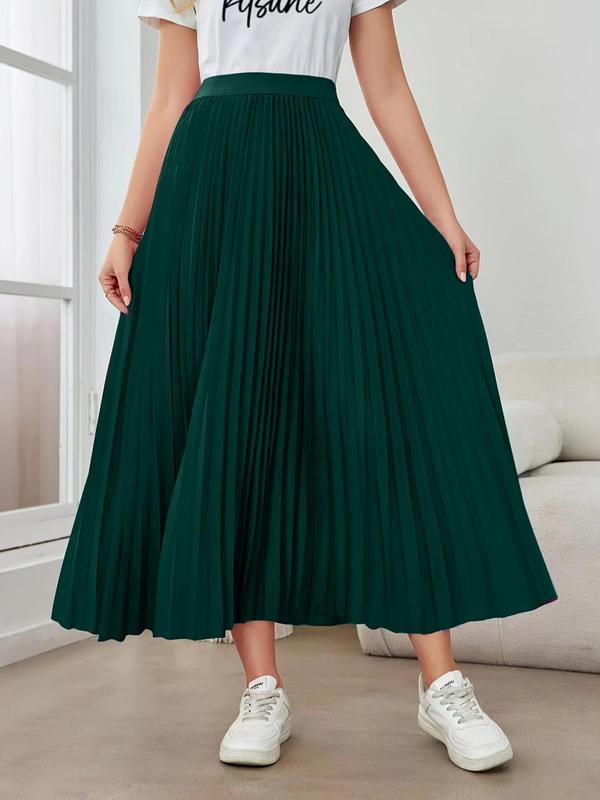 Women's Plain High Waist Pleated Skirt, Elegant Fashion Casual Long A Line Skirt for Daily Outdoor Wear, Ladies Bottoms for All Seasons