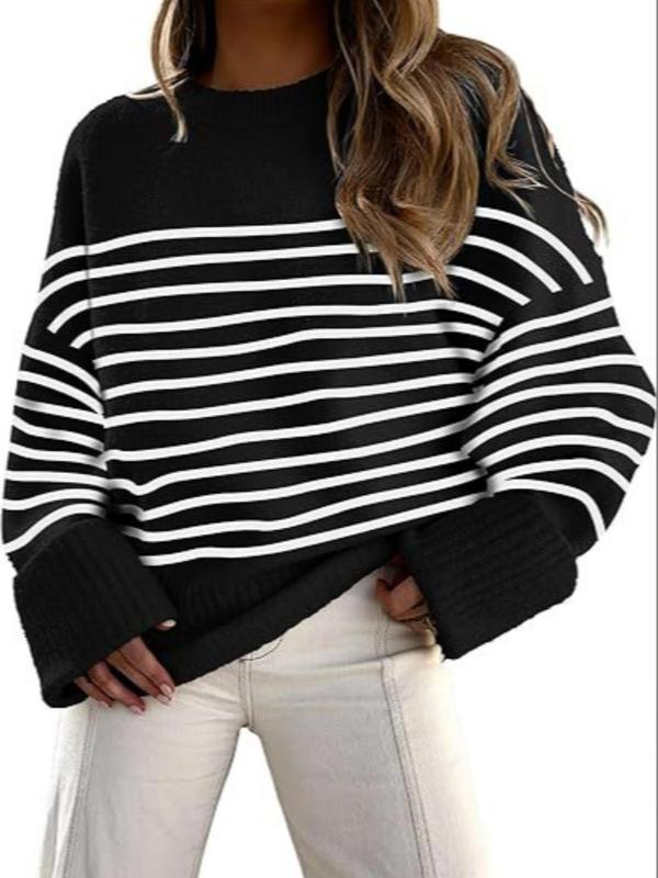 Women's Plain Drop Shoulder Long Sleeve Sweater, Casual Solid Color Round Neck Jumper for Fall & Winter, Women's Knitwear for Daily Wear