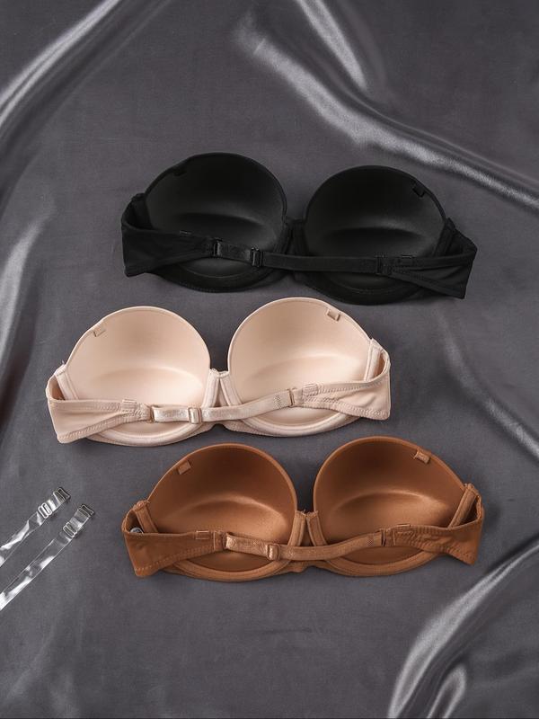 Women's Solid Color Push Up Bra, Comfortable Breathable Removable Strap Bra, Soft Lingerie for All Seasons