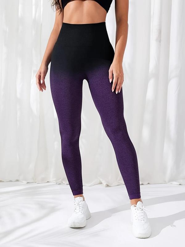 Women's Colorblock & Ombre Print High Waist Leggings, Casual Comfy Skinny Pants, Ladies Bottoms for All Seasons