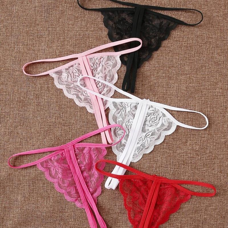 5packs Floral Lace Crotchless Thong Set Lingerie