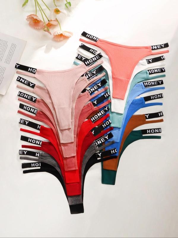 Women's Letter Tape Waist Cut Out Thong, 15 Pieces Breathable Comfortable Panty for Daily Wear, Women's Underwear for All Seasons