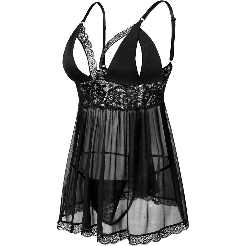 Women's Sexy Plus Size Lingerie - Two-Piece Lace Babydoll Nightgown Nightdress Set 2XL, 3XL, 4XL