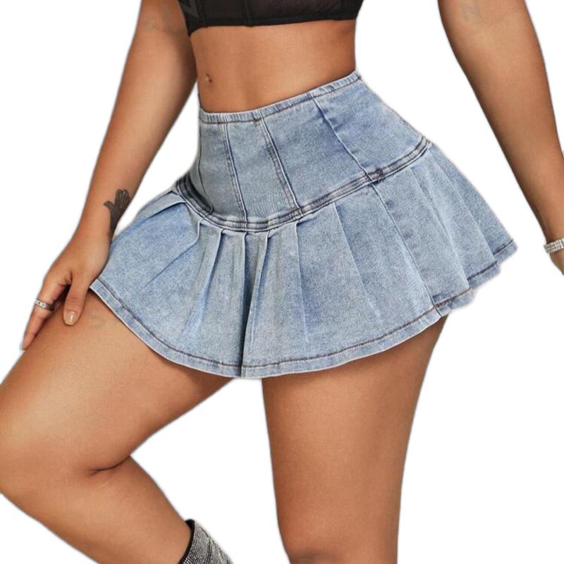 SXY Denim Skirt With Pleated Hem S-XXL