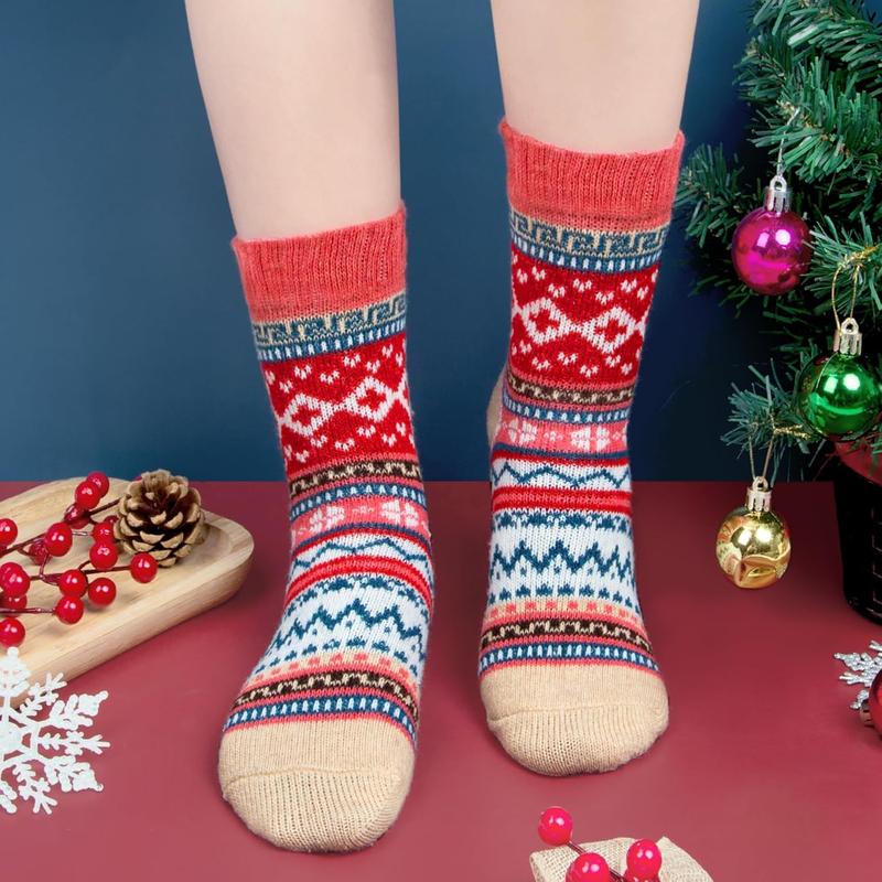 5 Pairs Wool Socks for Women Gifts Winter Warm Thick Knit Cabin Cozy Crew Socks