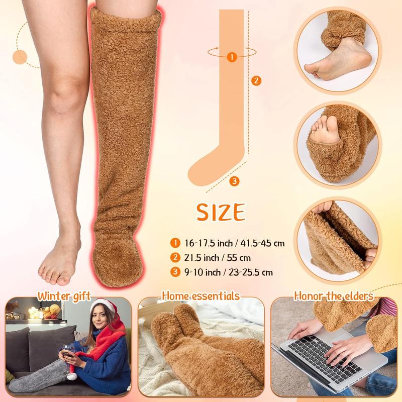 2 Pairs High Fuzzy Socks over Knee Winter Leg Warmers Plush Extra Thick Slipper Socks for Women Christmas Sleeping