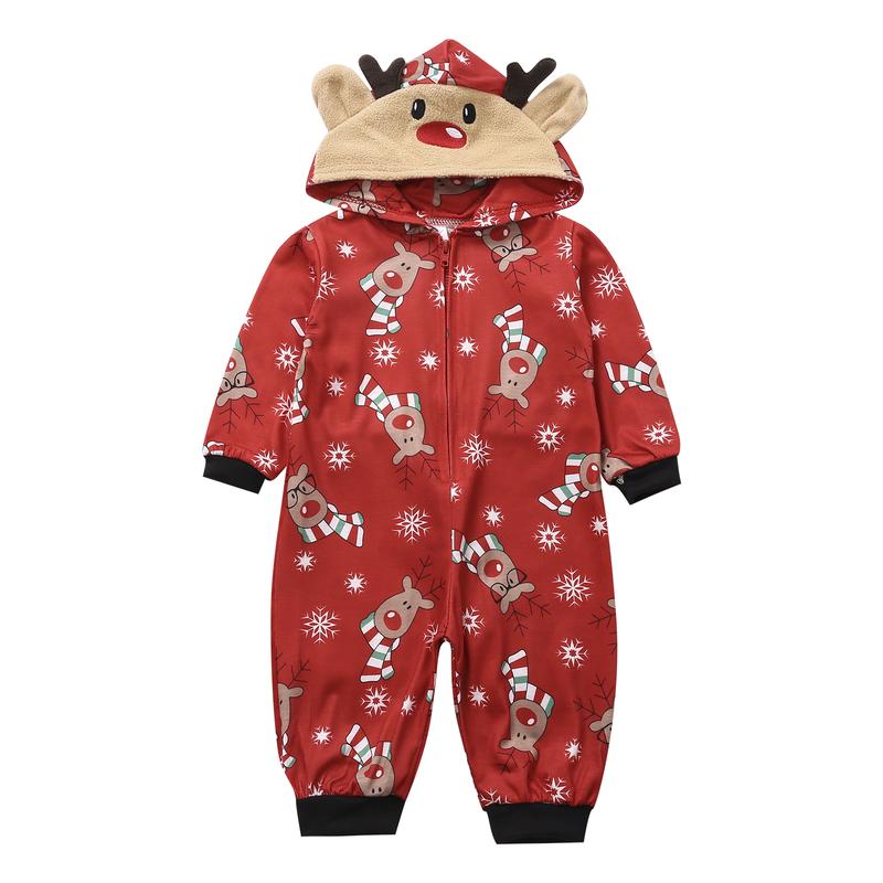 Christmas Family Matching Jumpsuit Pajamas,  Mom Dad Kids Deer Hoodie Romper