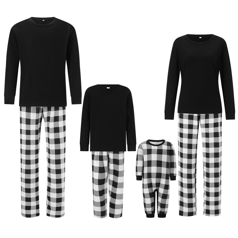 Family Matching Christmas Pajama Set Long Sleeve Round Neck Tops Romper Plaid Print Trousers Womenswear Clothing