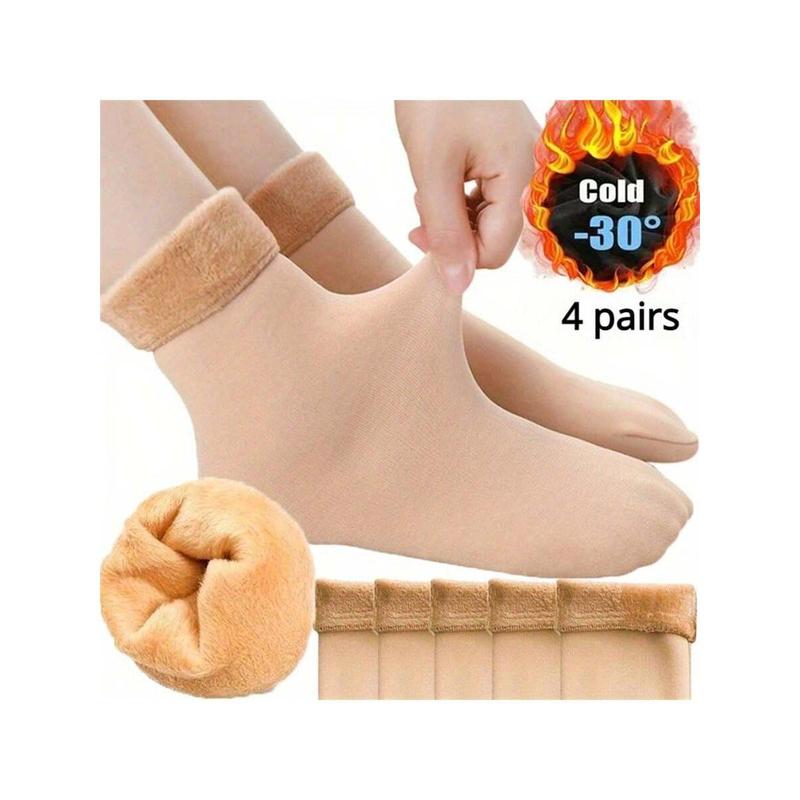 4 Pairs Plush Lined Snow Socks - Thick And Warm Winter Floor Socks