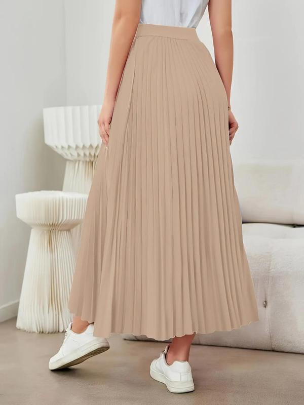 Women's Plain High Waist Pleated Skirt, Elegant Fashion Casual Long A Line Skirt for Daily Outdoor Wear, Ladies Bottoms for All Seasons