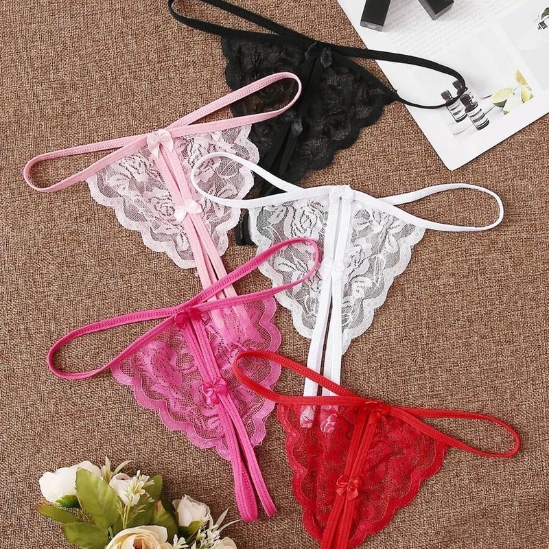 5packs Floral Lace Crotchless Thong Set Lingerie