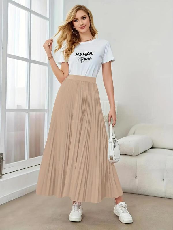 Women's Plain High Waist Pleated Skirt, Elegant Fashion Casual Long A Line Skirt for Daily Outdoor Wear, Ladies Bottoms for All Seasons