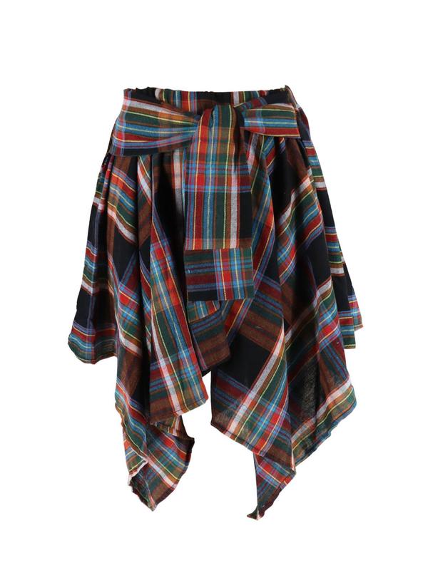 Women's Plaid High Low Hem Knot Front A Line Skirt, Casual Fashion Asymmetrical Hem Skirt for Daily Wear, Ladies Fall & Winter Bottoms