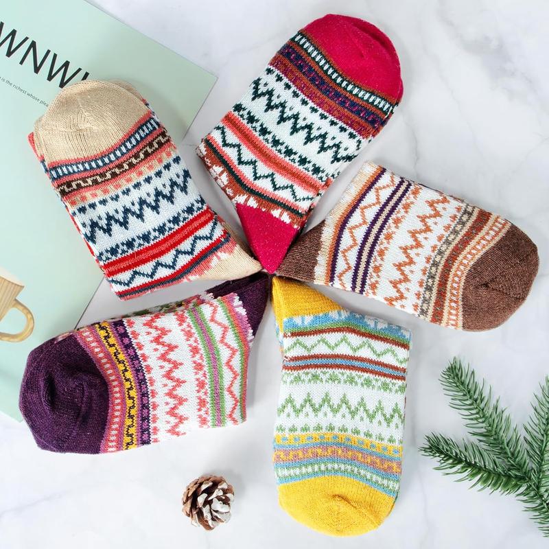 5 Pairs Wool Socks for Women Gifts Winter Warm Thick Knit Cabin Cozy Crew Socks