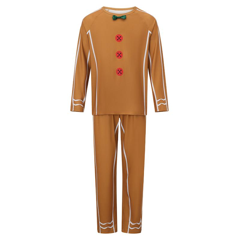 Gingerbread Man Matching Christmas Pajamas For Family, Gingerbread Man Bow Decor Print Tops and Pants Sleepwear Set