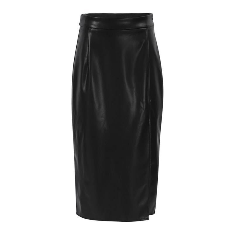 TFE: Chic High-Waisted PU Leather Skirt with a Sultry Slit – Elevate Your Style